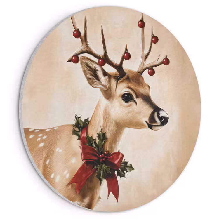 Akoestisch schilderij rond - Gewei - Kerst - Rendier - Rood — 1