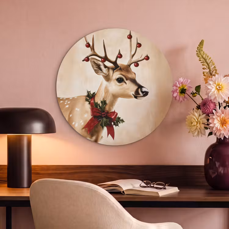 Akoestisch schilderij rond - Gewei - Kerst - Rendier - Rood — 2