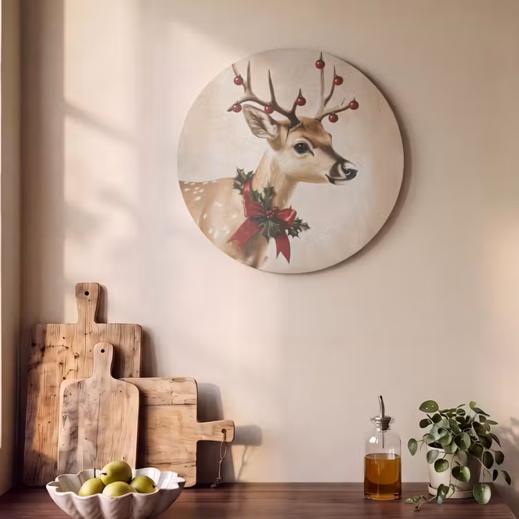 Akoestisch schilderij rond - Gewei - Kerst - Rendier - Rood — 4