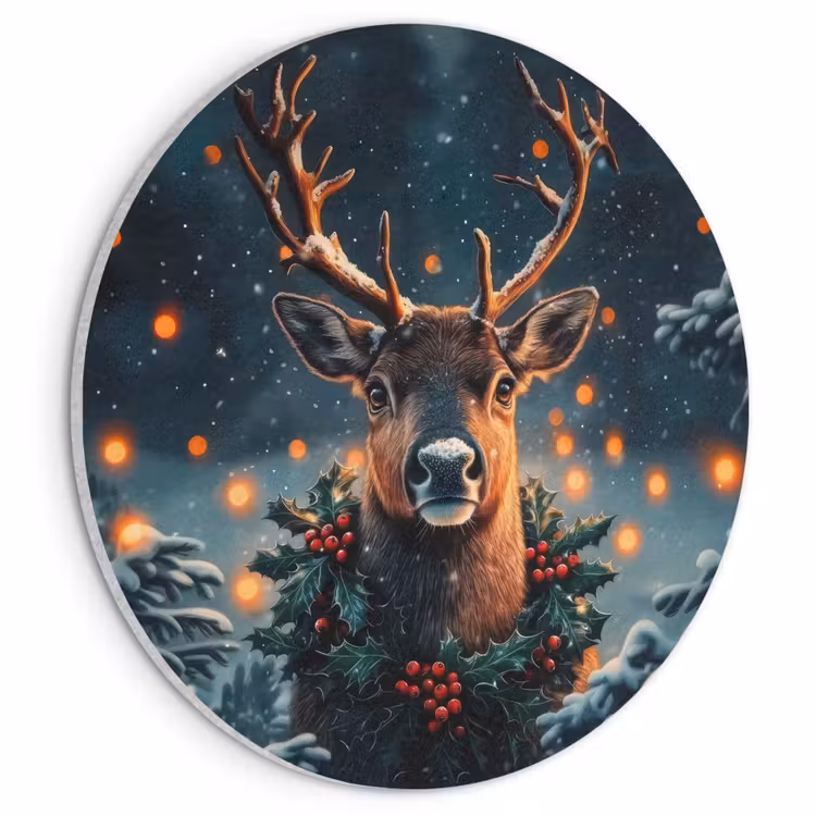 Akoestisch schilderij rond - Hert - Kerst - Winter - Sneeuw - Kerstkrans — 1
