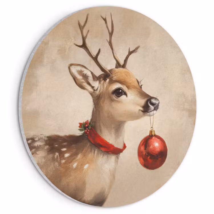 Akoestisch schilderij rond - Kerst - Hert - Gewei - Kerstbal - Rendier — 1