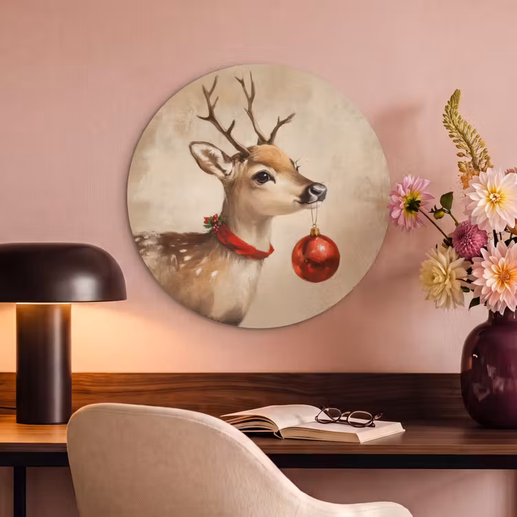 Akoestisch schilderij rond - Kerst - Hert - Gewei - Kerstbal - Rendier — 2
