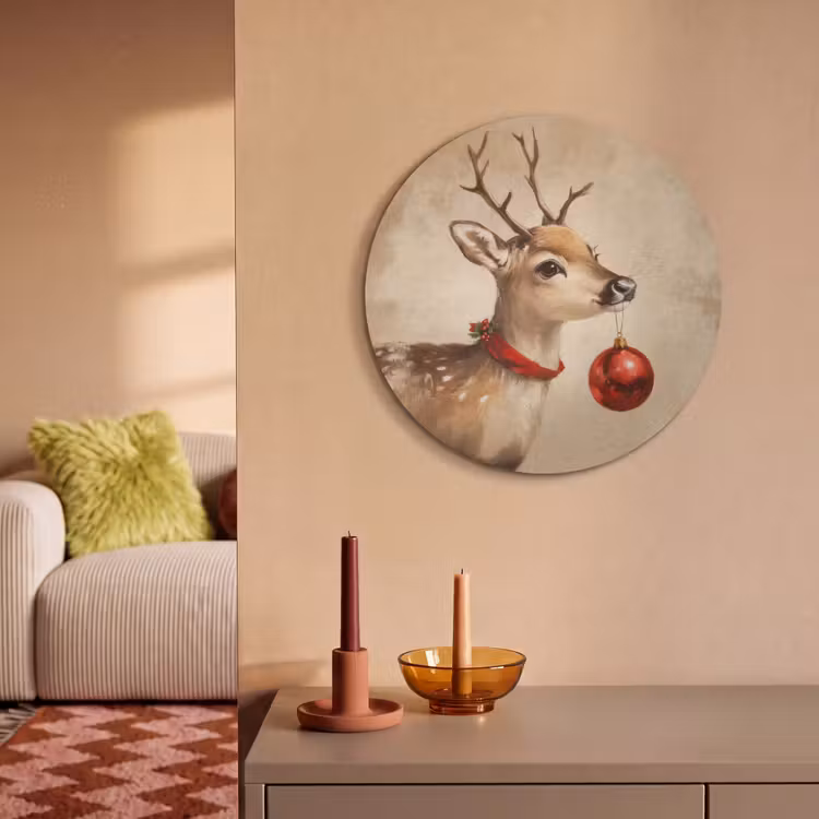Akoestisch schilderij rond - Kerst - Hert - Gewei - Kerstbal - Rendier — 3
