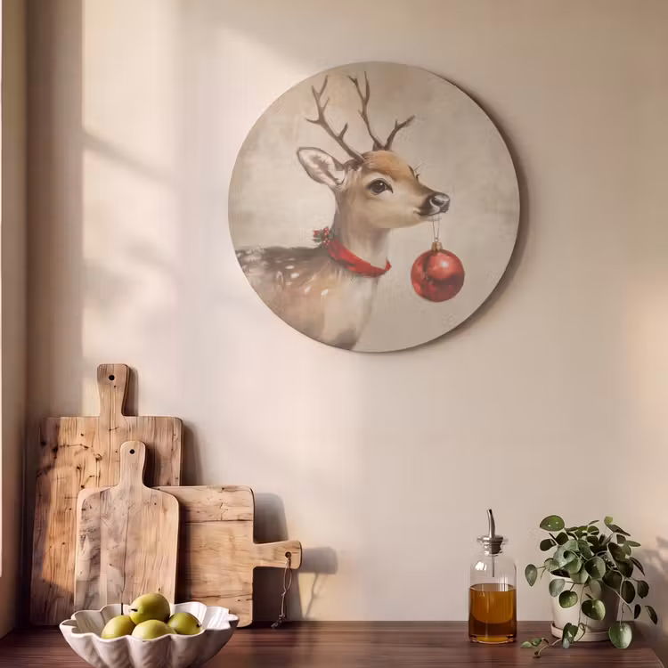 Akoestisch schilderij rond - Kerst - Hert - Gewei - Kerstbal - Rendier — 4