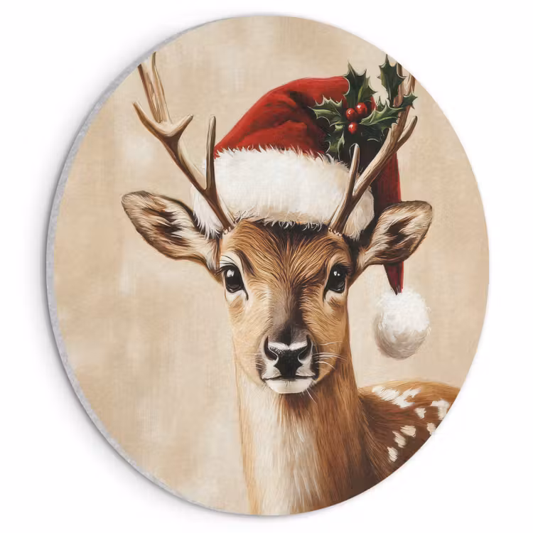 Akoestisch schilderij rond - Kerst - Hert - Gewei - Rood — 1