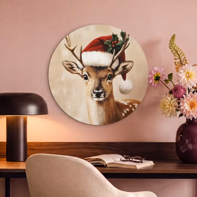Akoestisch schilderij rond - Kerst - Hert - Gewei - Rood — 2