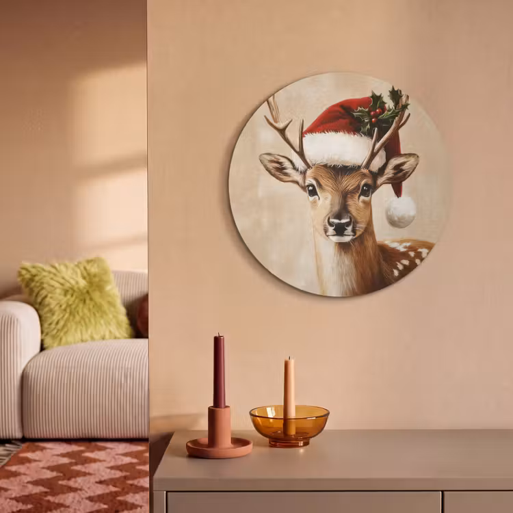 Akoestisch schilderij rond - Kerst - Hert - Gewei - Rood — 3