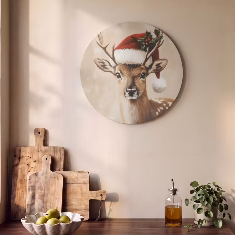 Akoestisch schilderij rond - Kerst - Hert - Gewei - Rood — 4