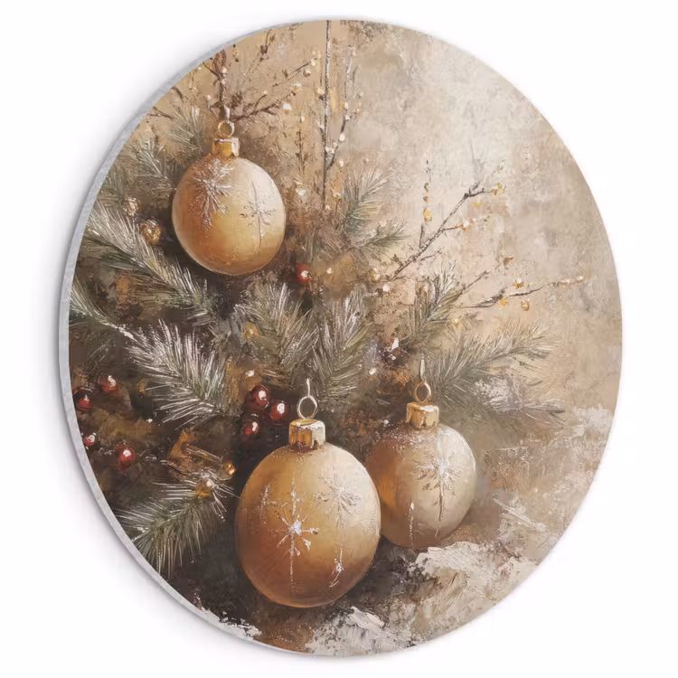 Akoestisch schilderij rond - Kerst - Kerstballen - Beige - Goud — 1