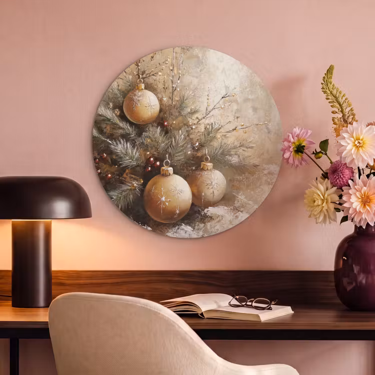 Akoestisch schilderij rond - Kerst - Kerstballen - Beige - Goud — 2