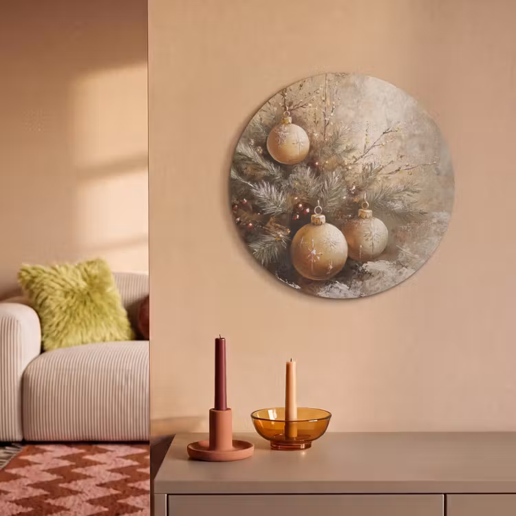 Akoestisch schilderij rond - Kerst - Kerstballen - Beige - Goud — 3