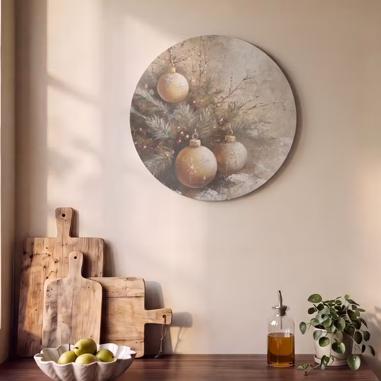 Akoestisch schilderij rond - Kerst - Kerstballen - Beige - Goud — 4