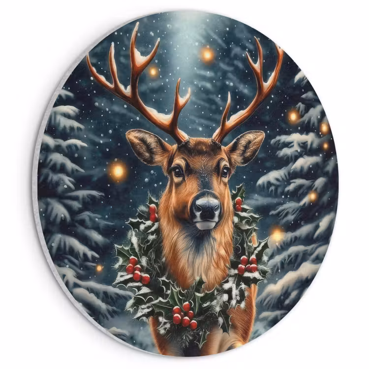 Akoestisch schilderij rond - Kerst - Magie - Bos - Kleurrijk — 1