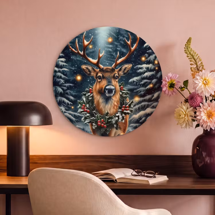 Akoestisch schilderij rond - Kerst - Magie - Bos - Kleurrijk — 2