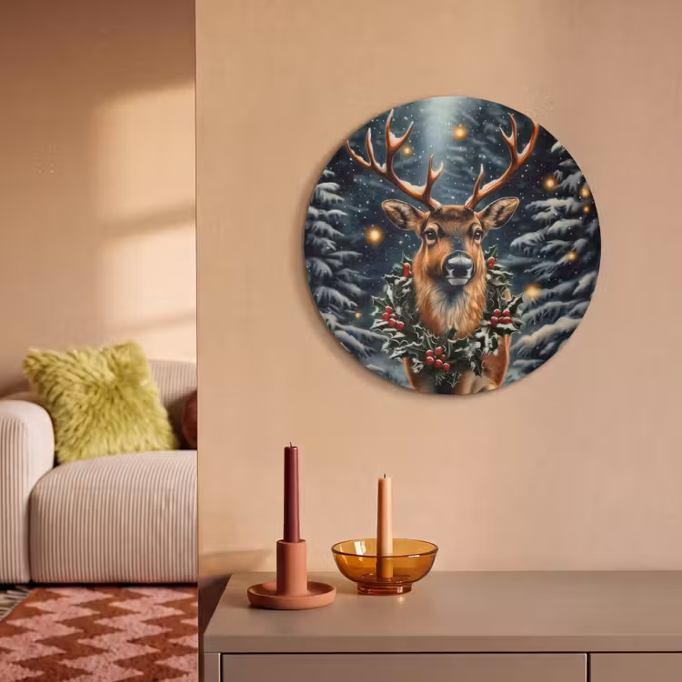 Akoestisch schilderij rond - Kerst - Magie - Bos - Kleurrijk — 3