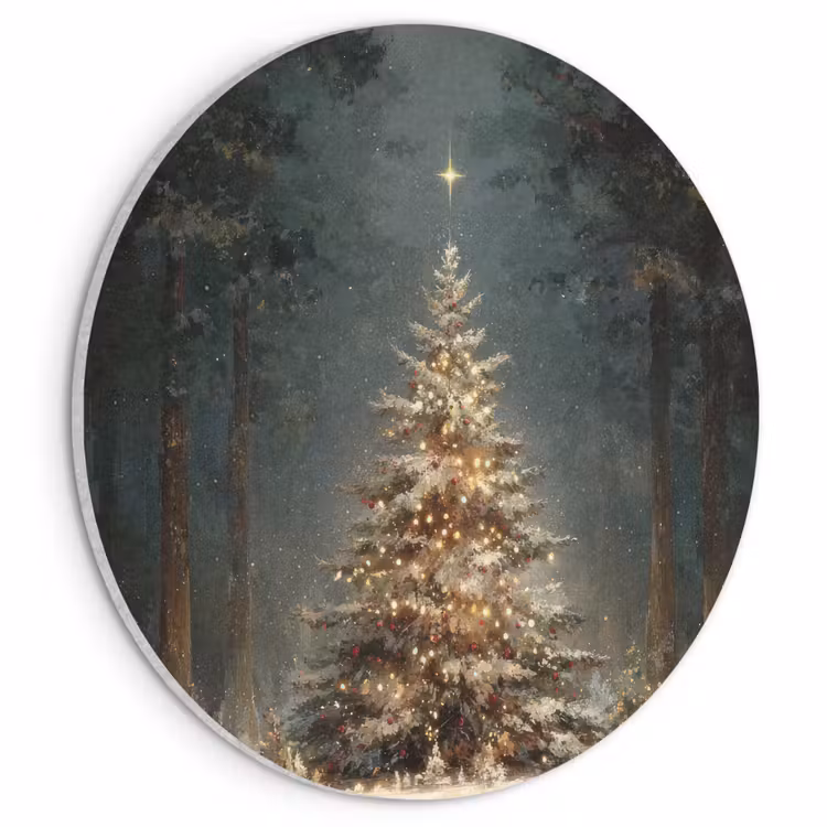 Akoestisch schilderij rond - Kerstboom - Bos - Sneeuw - meerkleurig — 1