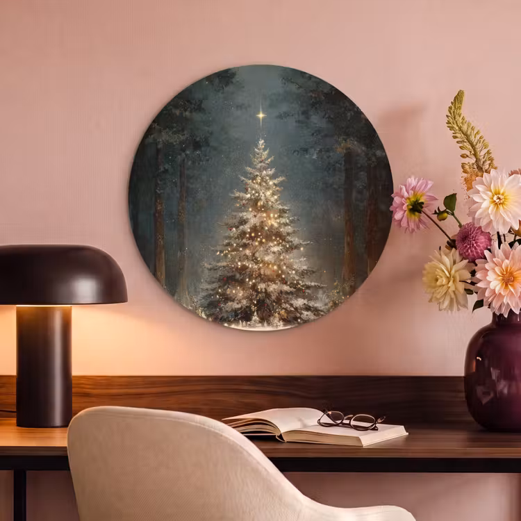 Akoestisch schilderij rond - Kerstboom - Bos - Sneeuw - meerkleurig — 2