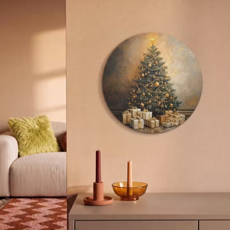 Akoestisch schilderij rond - Kerstboom - Cadeaus - Goud — 3