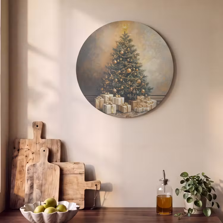 Akoestisch schilderij rond - Kerstboom - Cadeaus - Goud — 4