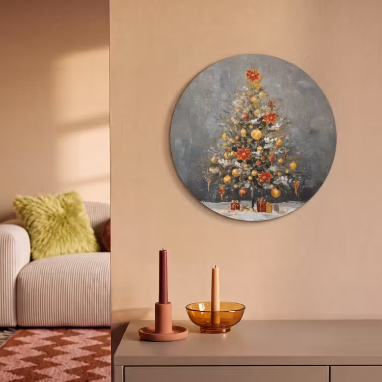 Akoestisch schilderij rond - Kerstboom - Cadeaus - Rood - Goud — 3