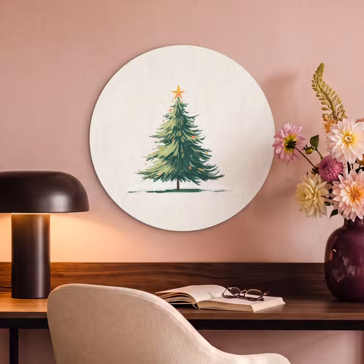 Akoestisch schilderij rond - Kerstboom - Illustratie - Ster - Sneeuw — 2