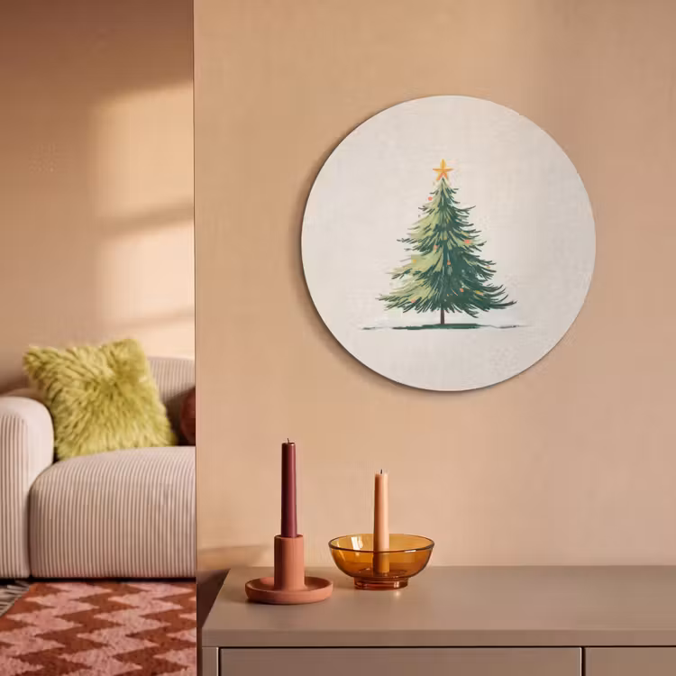 Akoestisch schilderij rond - Kerstboom - Illustratie - Ster - Sneeuw — 3