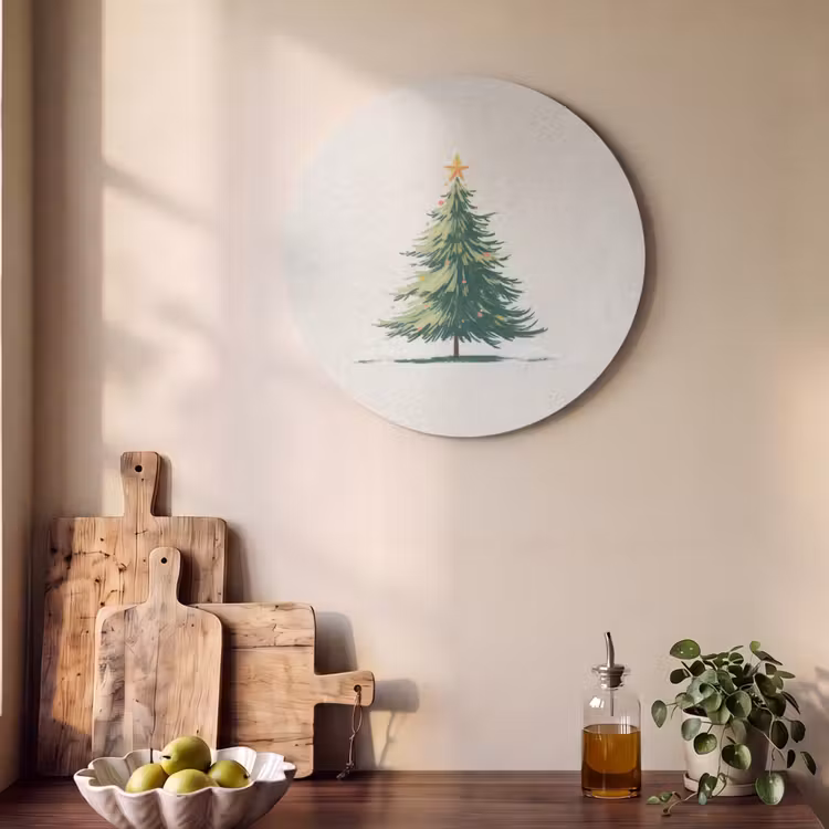 Akoestisch schilderij rond - Kerstboom - Illustratie - Ster - Sneeuw — 4