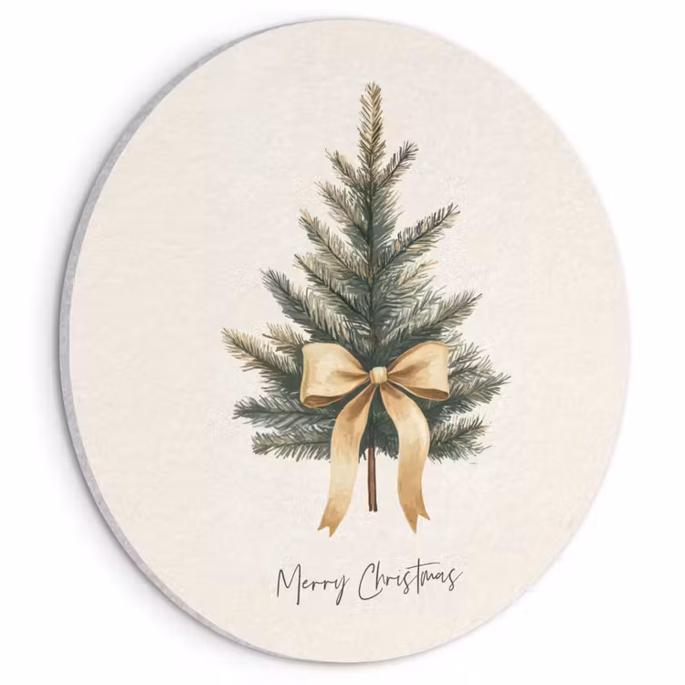 Akoestisch schilderij rond - Kerstboom - Kerst - Merry Christmas - Beige — 1