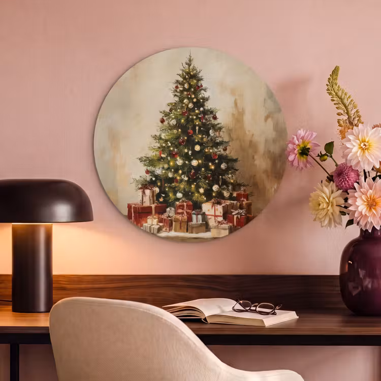 Akoestisch schilderij rond - Kerstboom - Versierd - Kleurrijk — 2