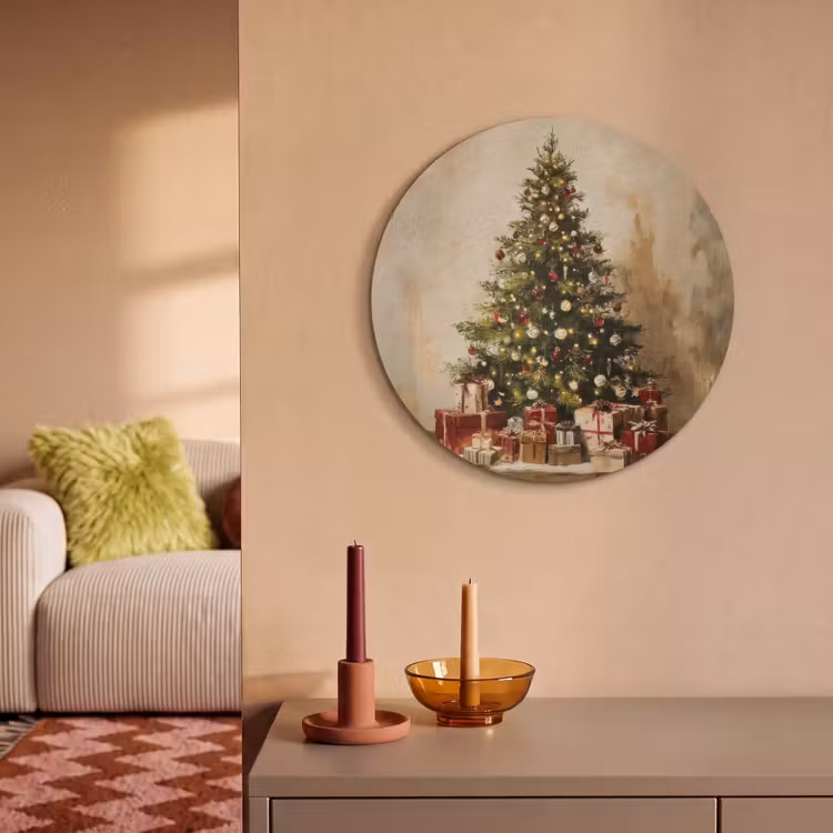 Akoestisch schilderij rond - Kerstboom - Versierd - Kleurrijk — 3