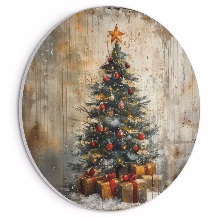 Akoestisch schilderij rond - Kerstboom - Vintage - Kerst - Cadeau — 1