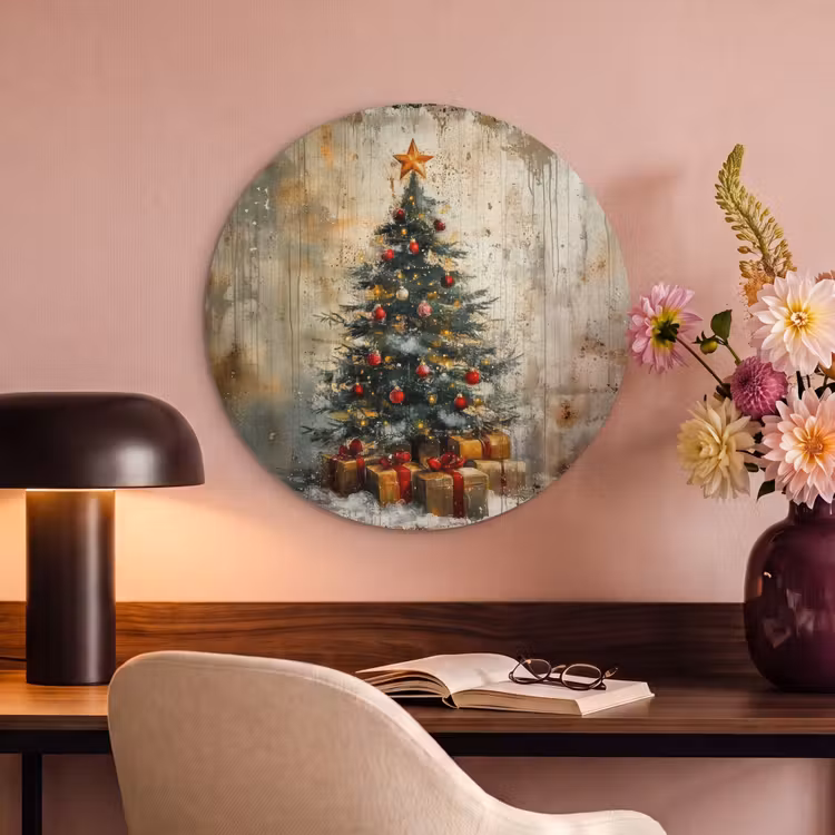Akoestisch schilderij rond - Kerstboom - Vintage - Kerst - Cadeau — 2