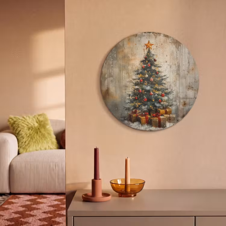 Akoestisch schilderij rond - Kerstboom - Vintage - Kerst - Cadeau — 3