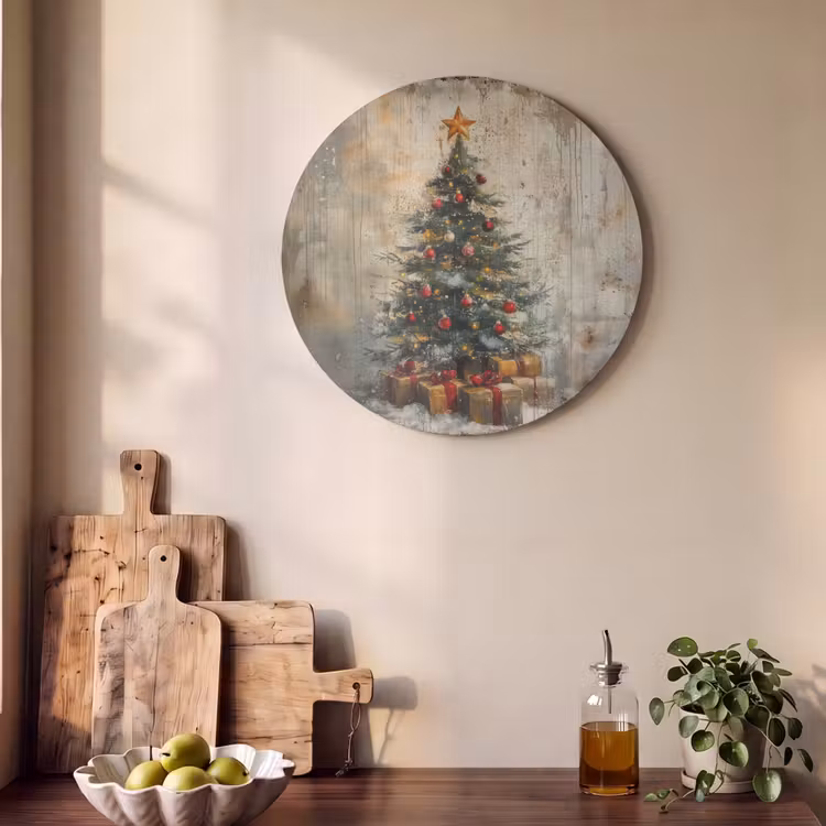 Akoestisch schilderij rond - Kerstboom - Vintage - Kerst - Cadeau — 4