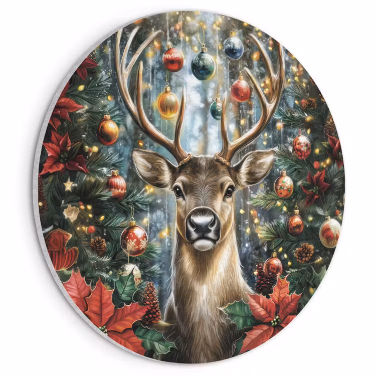 Akoestisch schilderij rond - Kerstfeest - Dennenbos - Rood — 1