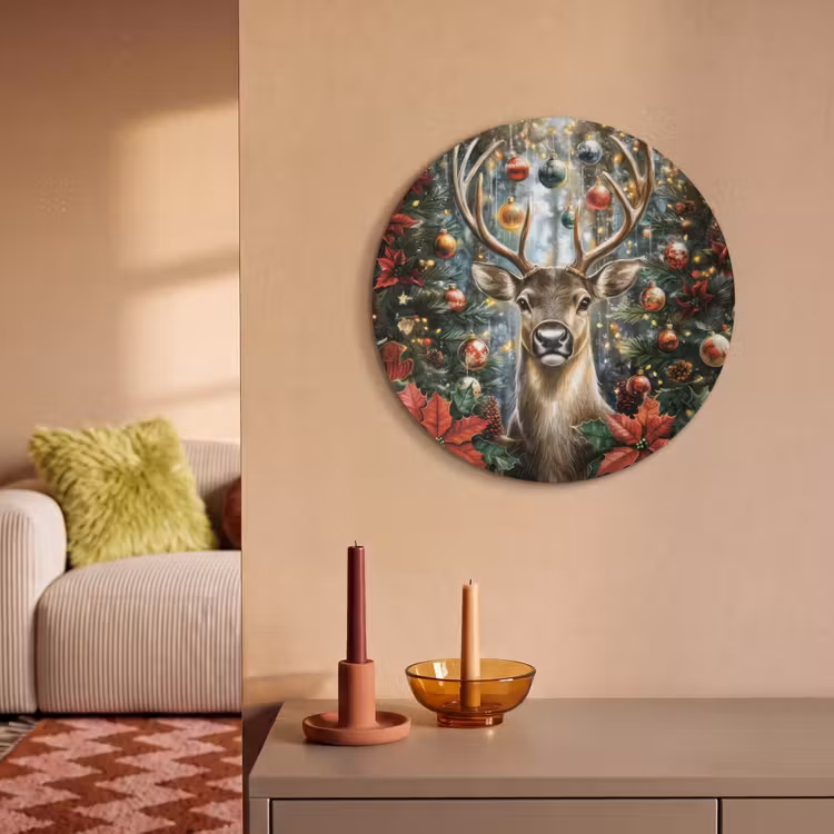 Akoestisch schilderij rond - Kerstfeest - Dennenbos - Rood — 3