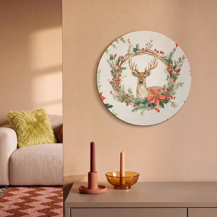 Akoestisch schilderij rond - Kerstkrans - Hert - Hulst - Rood — 3