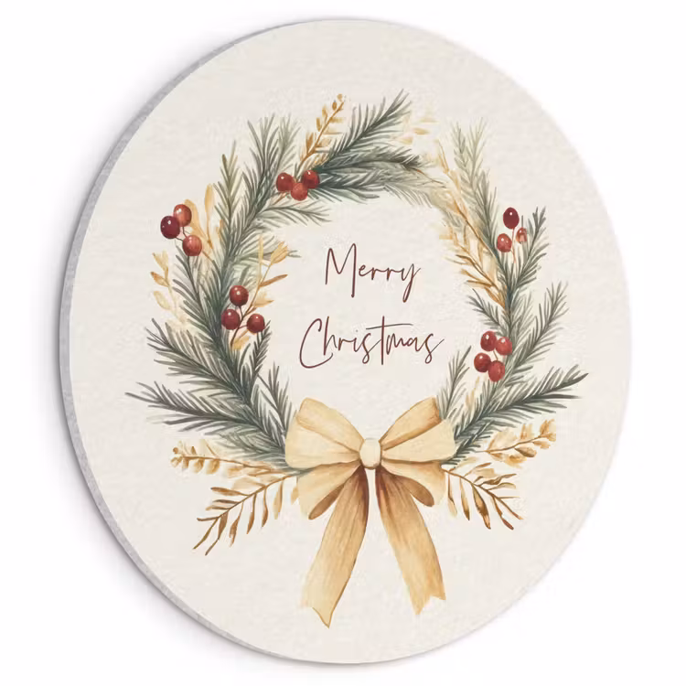 Akoestisch schilderij rond - Kerstkrans - Kerst - Goud - Beige — 1