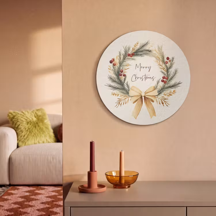 Akoestisch schilderij rond - Kerstkrans - Kerst - Goud - Beige — 3