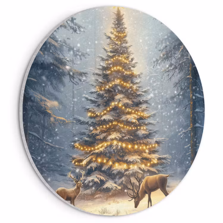 Akoestisch schilderij rond - Kerstlicht - Woud - Hert - Donker — 1
