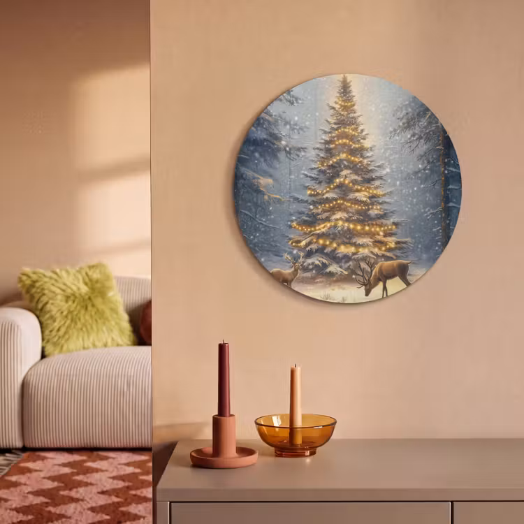 Akoestisch schilderij rond - Kerstlicht - Woud - Hert - Donker — 3