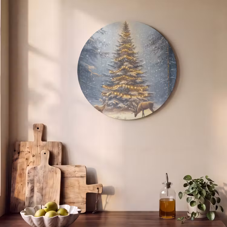 Akoestisch schilderij rond - Kerstlicht - Woud - Hert - Donker — 4