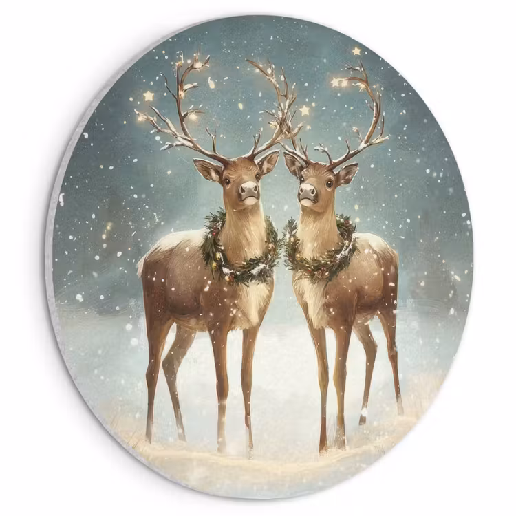 Akoestisch schilderij rond - Kerstmagie - Winterwoud - Rendier — 1