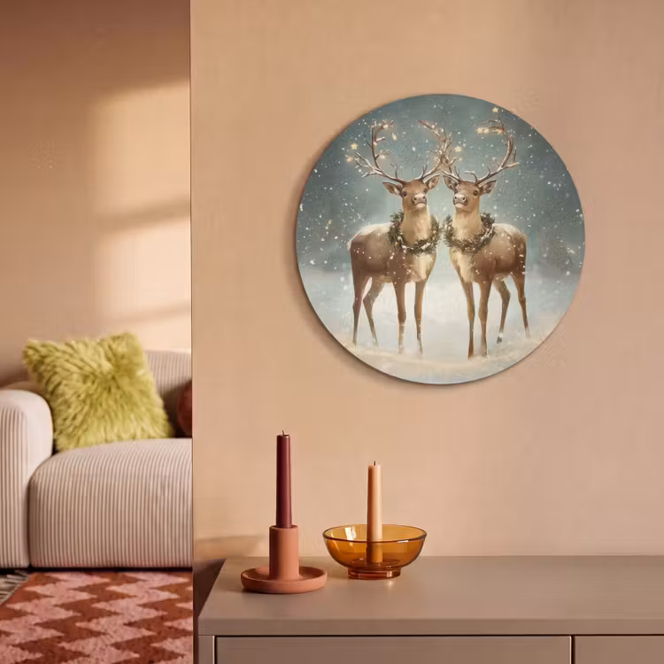 Akoestisch schilderij rond - Kerstmagie - Winterwoud - Rendier — 3