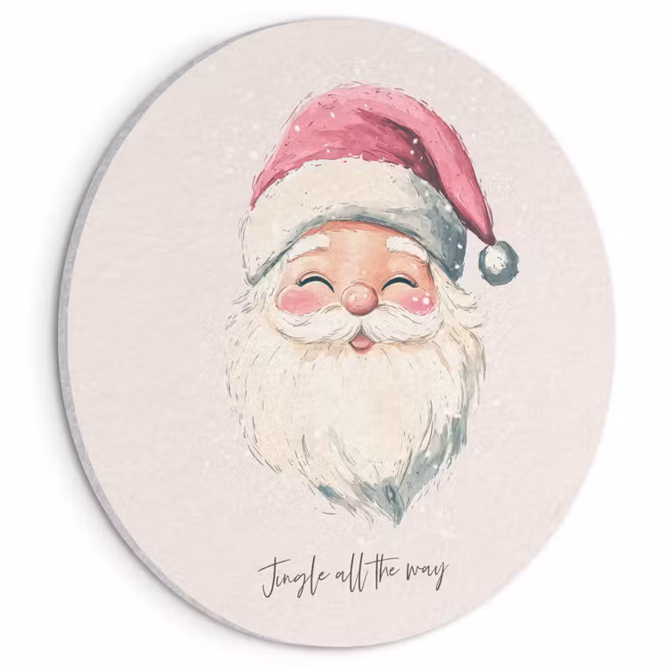 Akoestisch schilderij rond - Kerstman - Kerst - Quote - Beige — 1