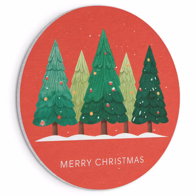 Akoestisch schilderij rond - Minimalistisch - Kerstbomen - Rood - Sneeuw — 1