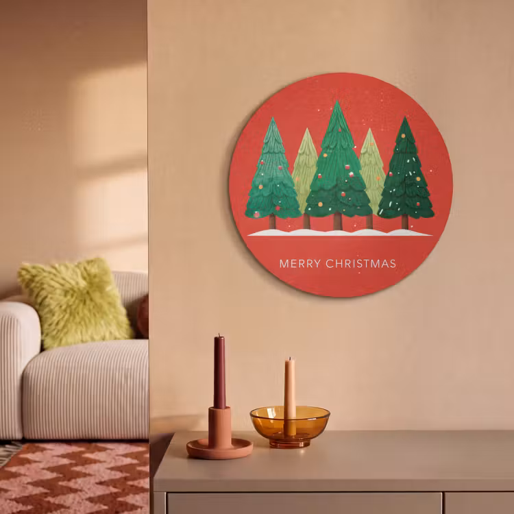 Akoestisch schilderij rond - Minimalistisch - Kerstbomen - Rood - Sneeuw — 3