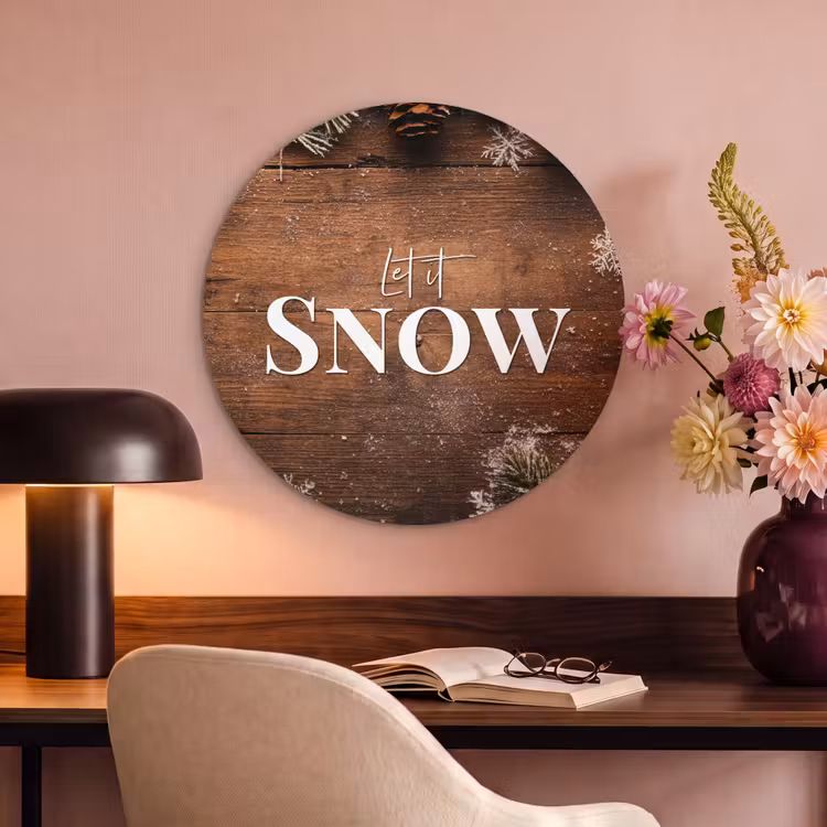 Akoestisch schilderij rond - Sneeuw - Houtlook - Quote - Let it snow — 2