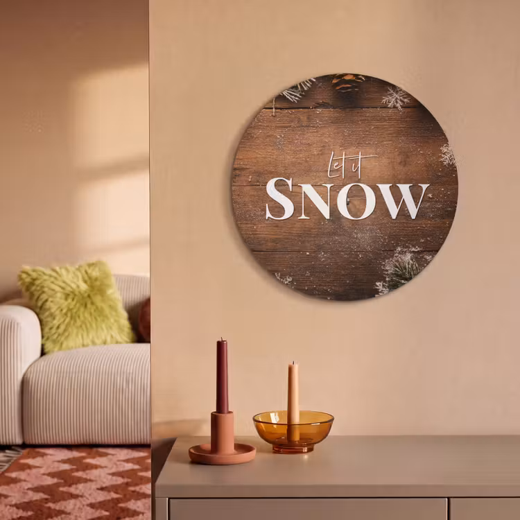 Akoestisch schilderij rond - Sneeuw - Houtlook - Quote - Let it snow — 3