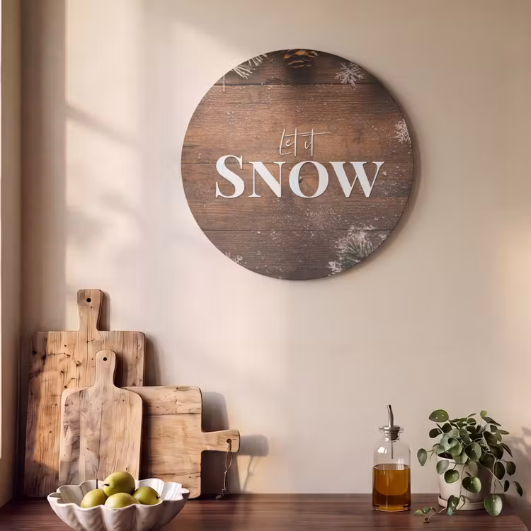 Akoestisch schilderij rond - Sneeuw - Houtlook - Quote - Let it snow — 4